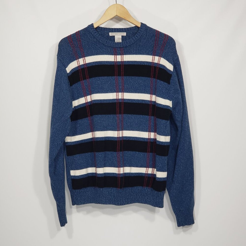 Geoffrey Beene  Blue White Black Cosby Grandpa Cotton Sweater   Men's Large